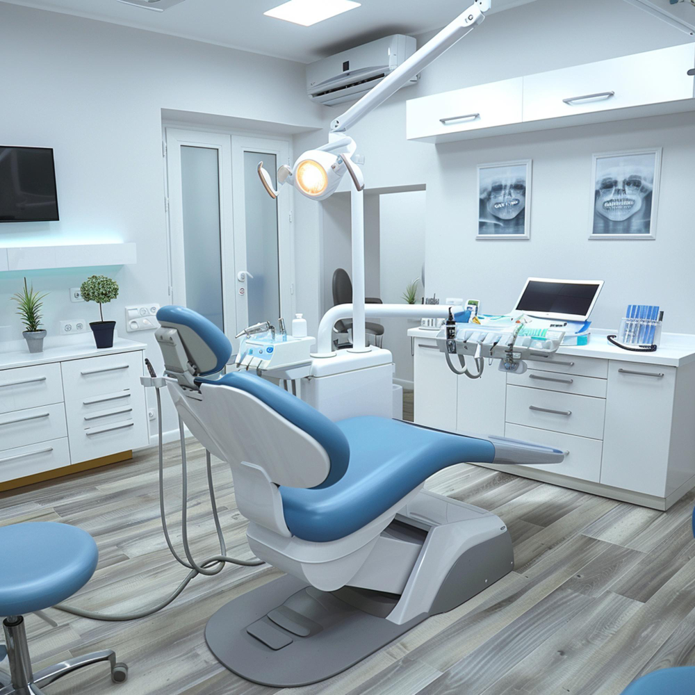 Empty Dentist Room, there is a dentist chair and the equipment